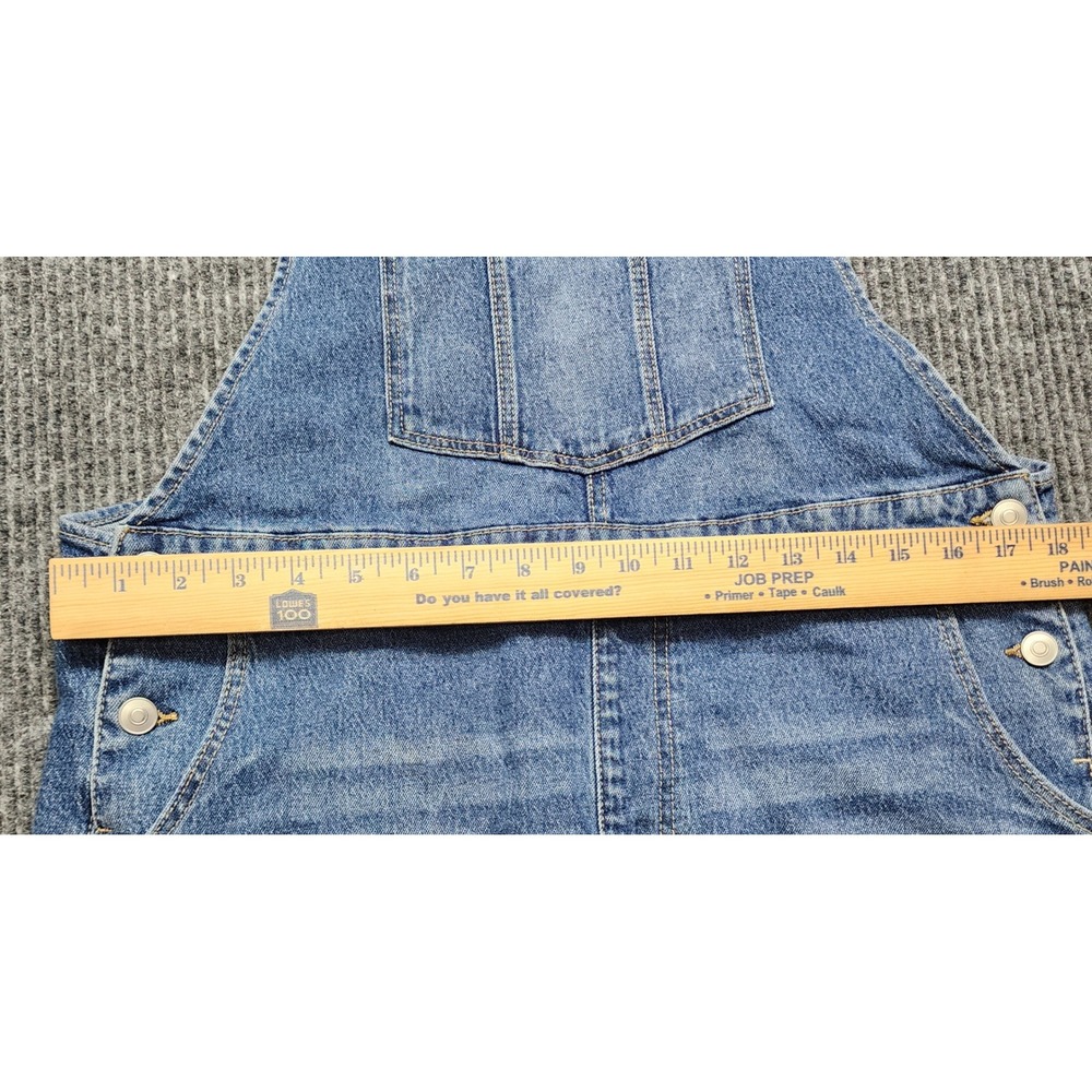 No Boundaries Denim Shortalls Medium Wash Frayed Hem Bib Overalls Size L 11-13 - Picture 4 of 6